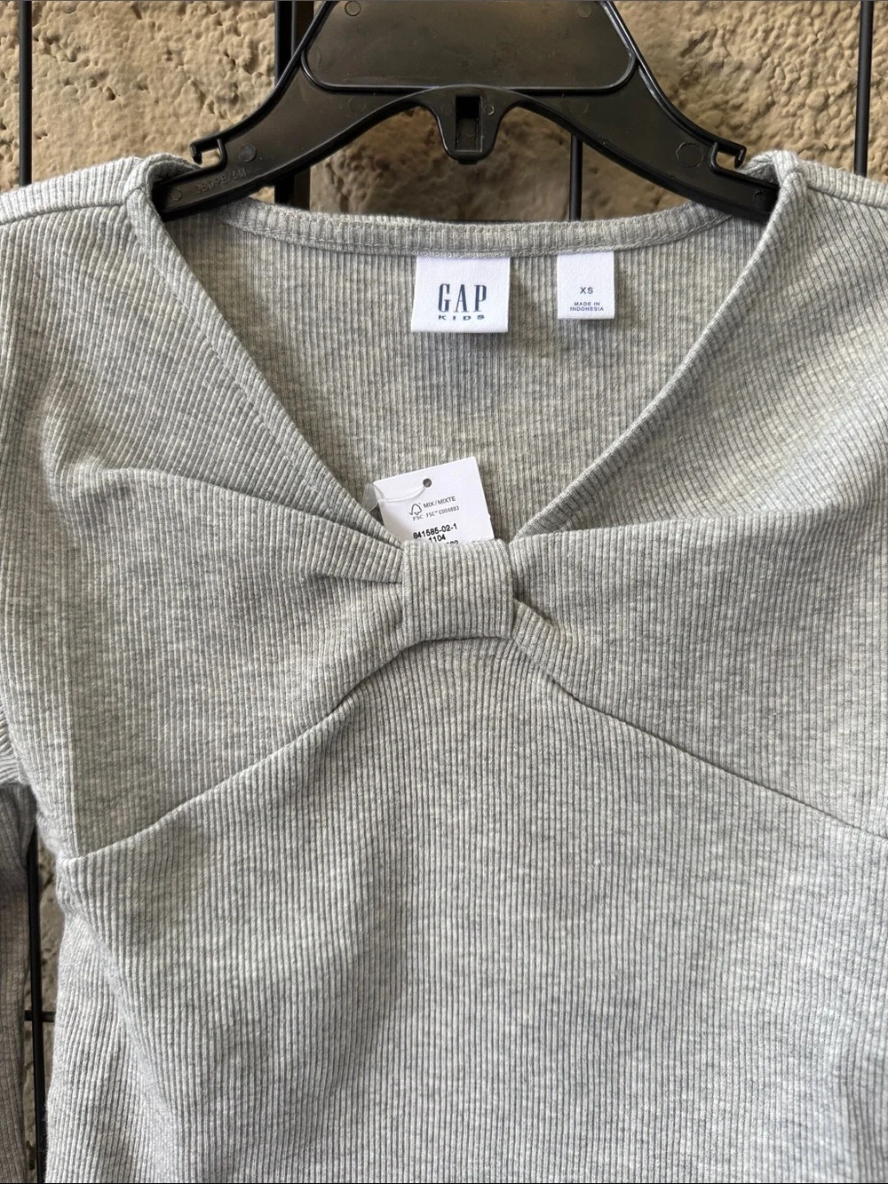 New Gap Long-Sleeve Knot Front Top - Light Gray